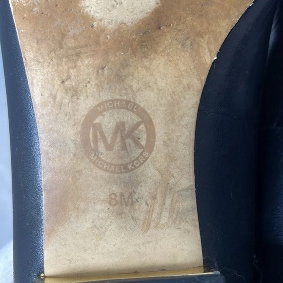 MICHAEL Michael Kors Black Genuine Leather Flat Loafers Gold Logo Heel Size 8M - Picture 11 of 13